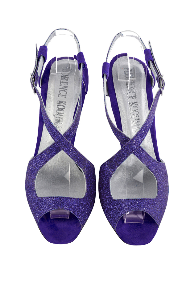 Women's violet purple and amethyst purple elegant cross straps sandals. Round toe. High slim heel - Top view